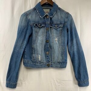 Mudd Denim Jacket Womens Small Blue Distressed Trucker Jean Jacket